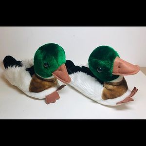 Vtg Commonwealth Mallard Duck Plush Slippers Hunt